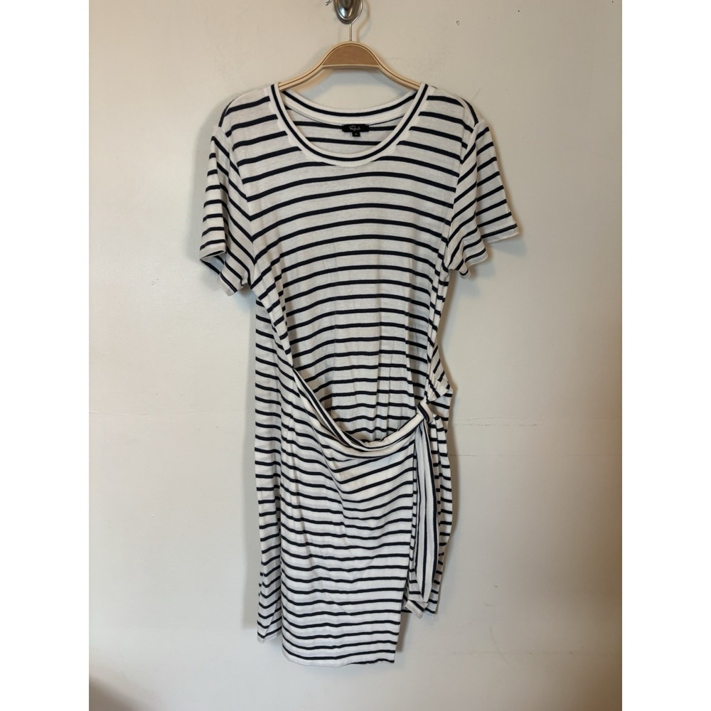 Rails Edie Mini Dress 100% Cotton Waist Tie Black White Stripe Preppy M Nautical